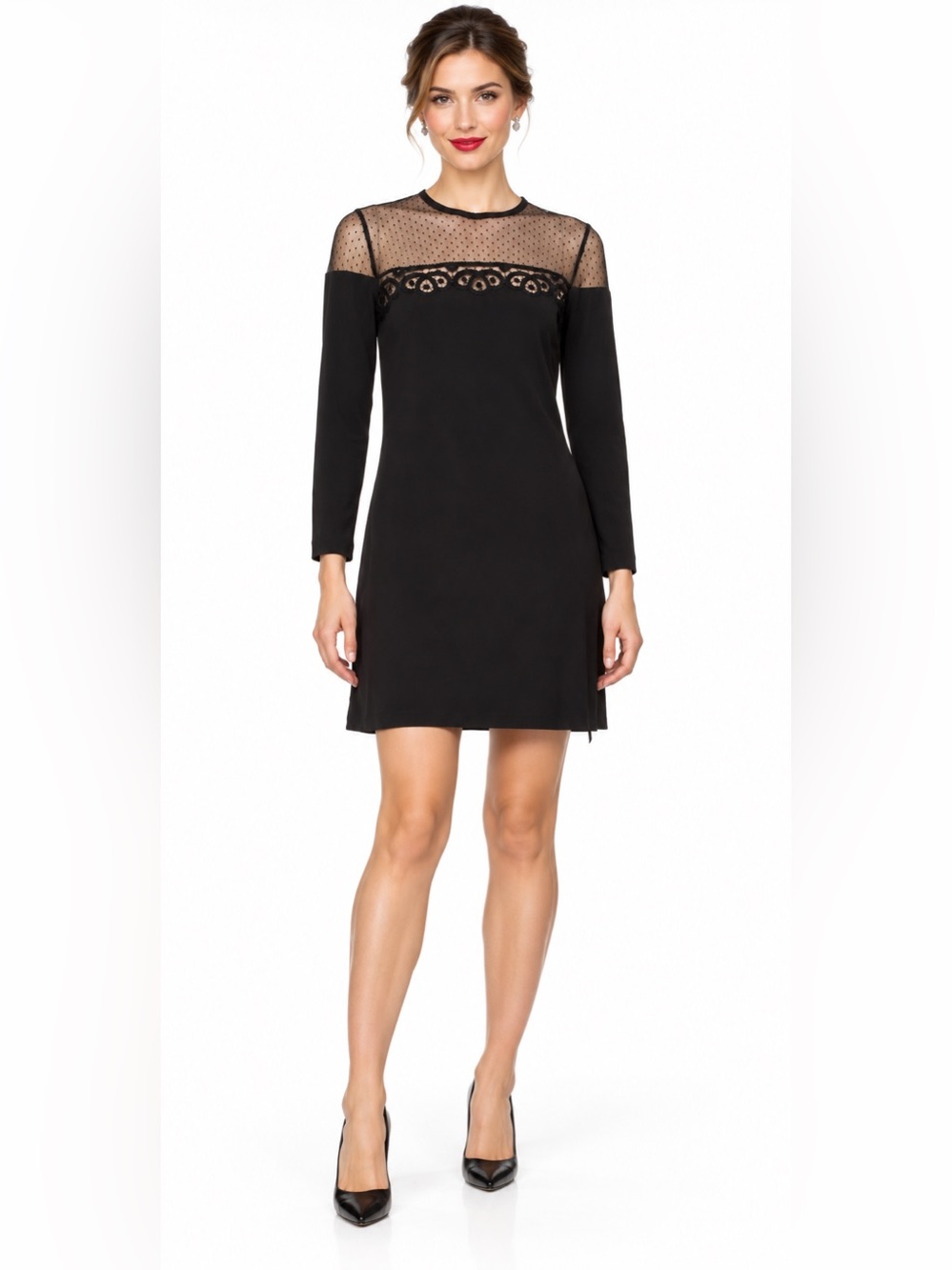 Sandro NWOT Black Cocktail Dress Lace Sheer Yoke Mini Designer Size 1